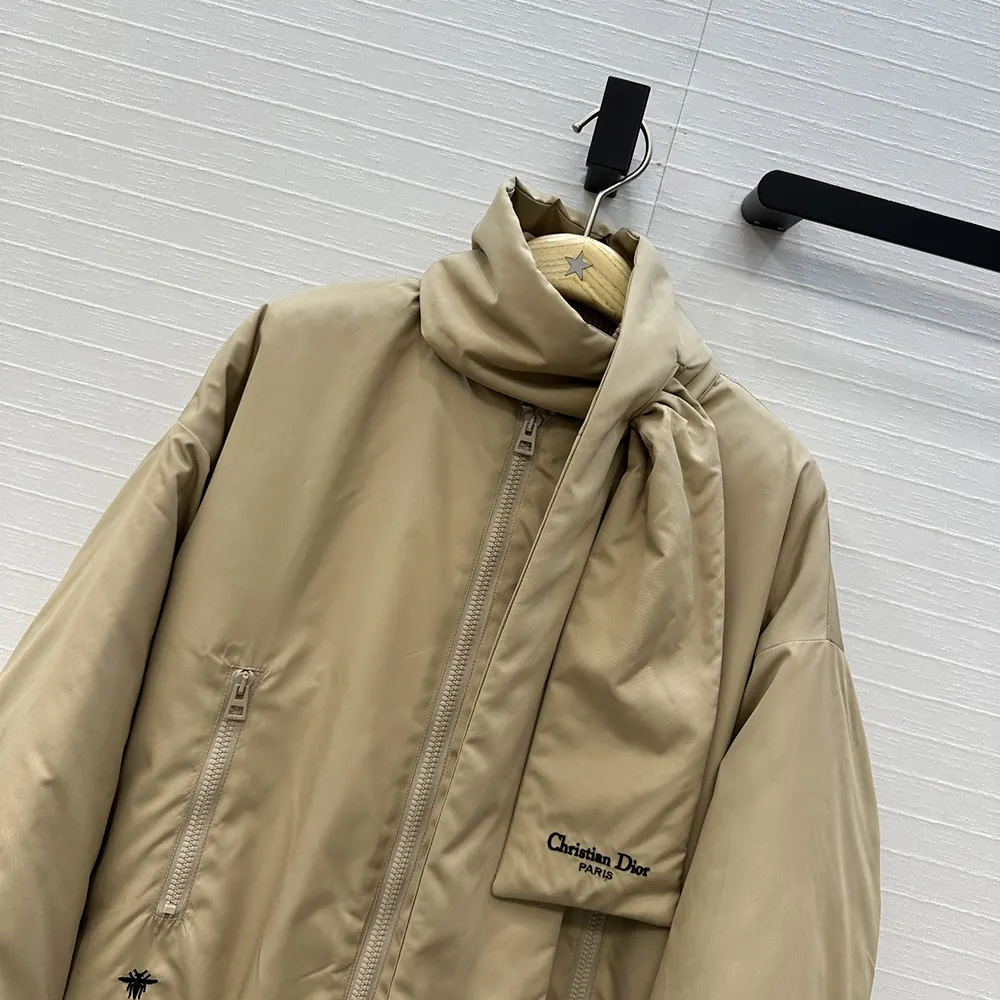 Dior Women Jacket with Scarf Collar Beige Padded Silk Faille - image 4