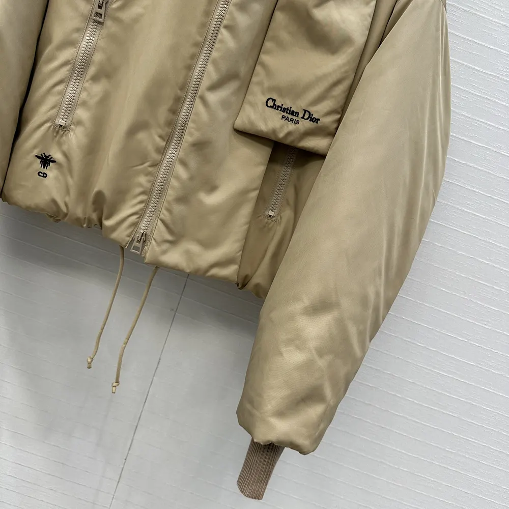 Dior Women Jacket with Scarf Collar Beige Padded Silk Faille - image 8