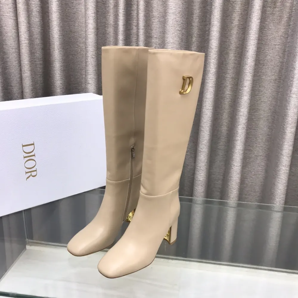 Front view highlighting sleek silhouette of Dior Women Logo Knee-High Boot