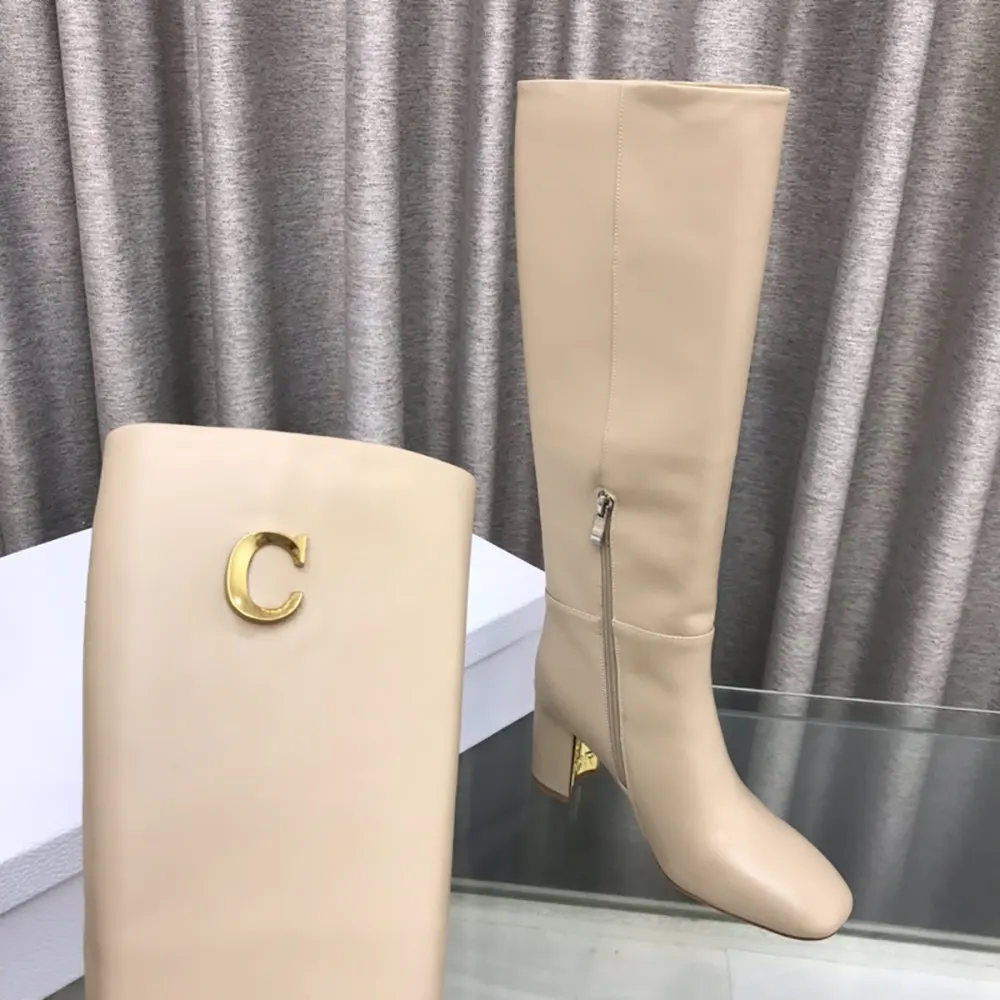 Dior Women Logo Knee-High Boot In Light Beige Calfskin with Gold-Tone Accents - image 8
