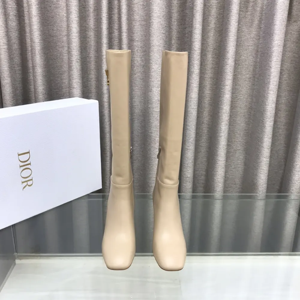 Dior Women Logo Knee-High Boot In Light Beige Calfskin with Gold-Tone Accents - image 4