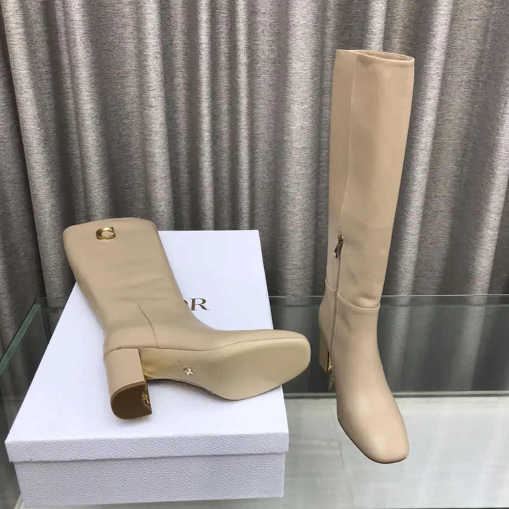 Dior Women Logo Knee-High Boot In Light Beige Calfskin with Gold-Tone Accents - image 7