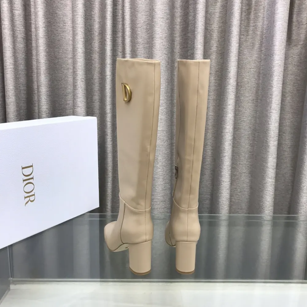 Dior Women Logo Knee-High Boot In Light Beige Calfskin with Gold-Tone Accents - image 5