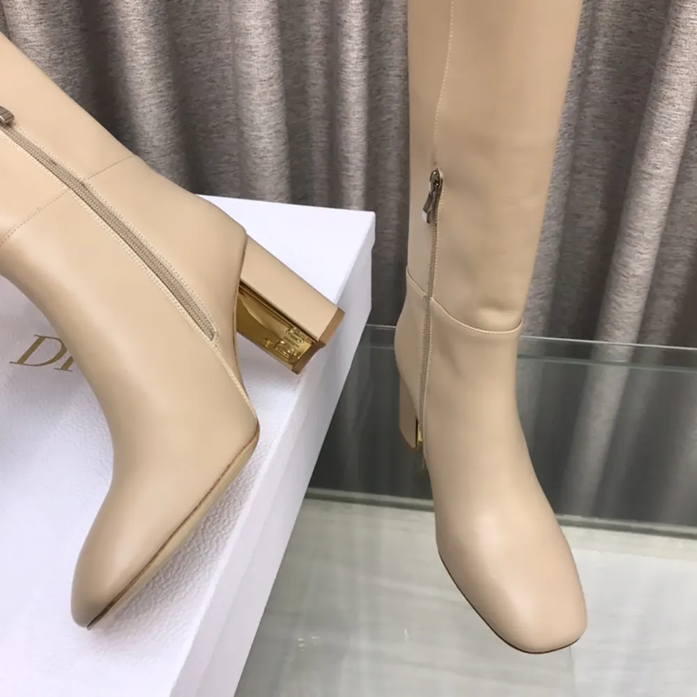 Dior Women Logo Knee-High Boot In Light Beige Calfskin with Gold-Tone Accents - image 9