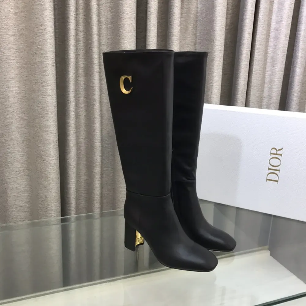 Back view highlighting zipper detail on Dior Women Logo Knee-High Boot