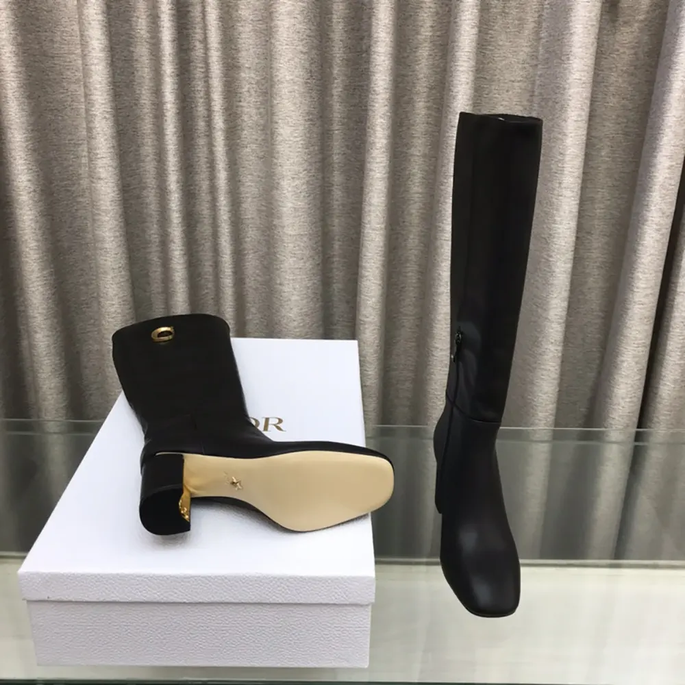 Dior Women Logo Knee-High Boot in Black Calfskin with Gold-Tone Accents - image 9
