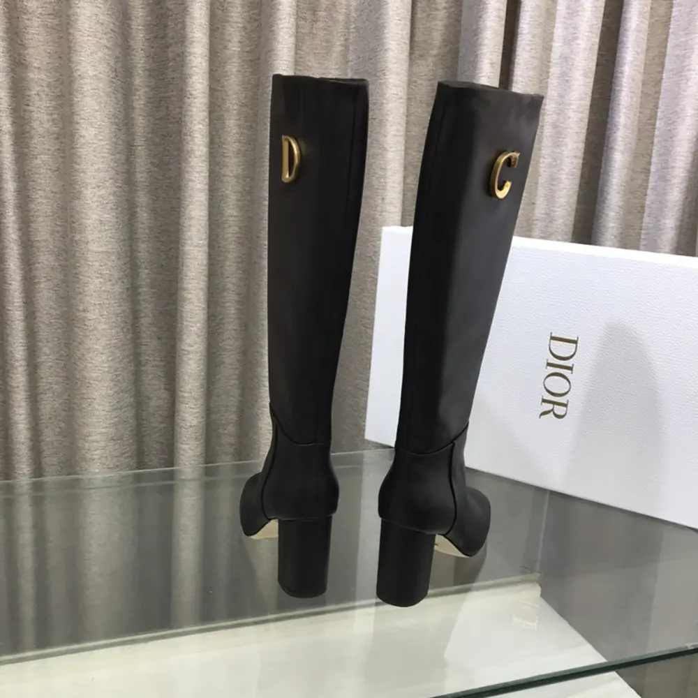 Dior Women Logo Knee-High Boot in Black Calfskin with Gold-Tone Accents - image 5