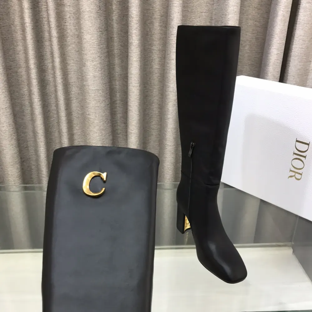 Dior Women Logo Knee-High Boot in Black Calfskin with Gold-Tone Accents - image 7