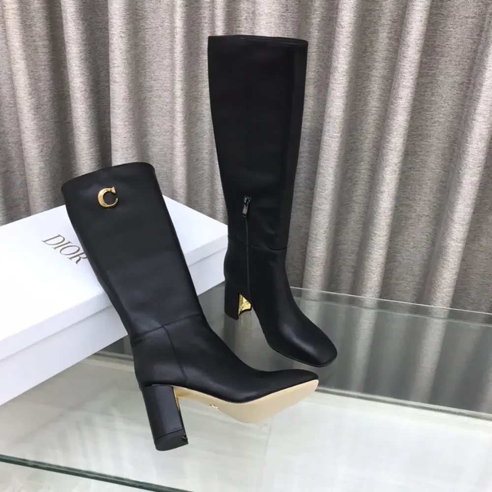 Dior Women Logo Knee-High Boot in Black Calfskin with Gold-Tone Accents - image 6