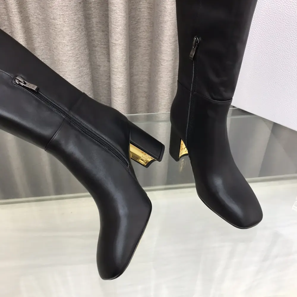 Dior Women Logo Knee-High Boot in Black Calfskin with Gold-Tone Accents - image 8