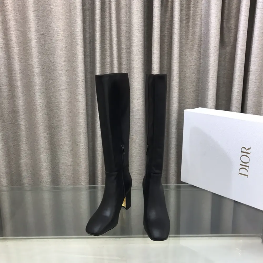 Dior Women Logo Knee-High Boot in Black Calfskin with Gold-Tone Accents - image 4