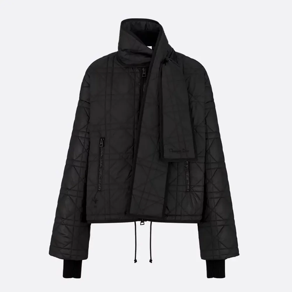 Front view of Dior Women Macrocannage Coat with scarf collar