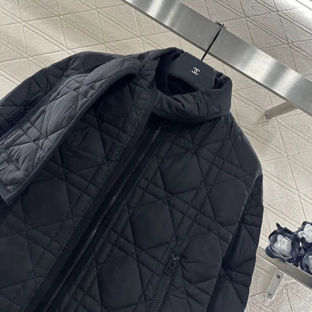 Dior Women Macrocannage Coat with Scarf Collar Black Quilted Technical Taffeta - image 5
