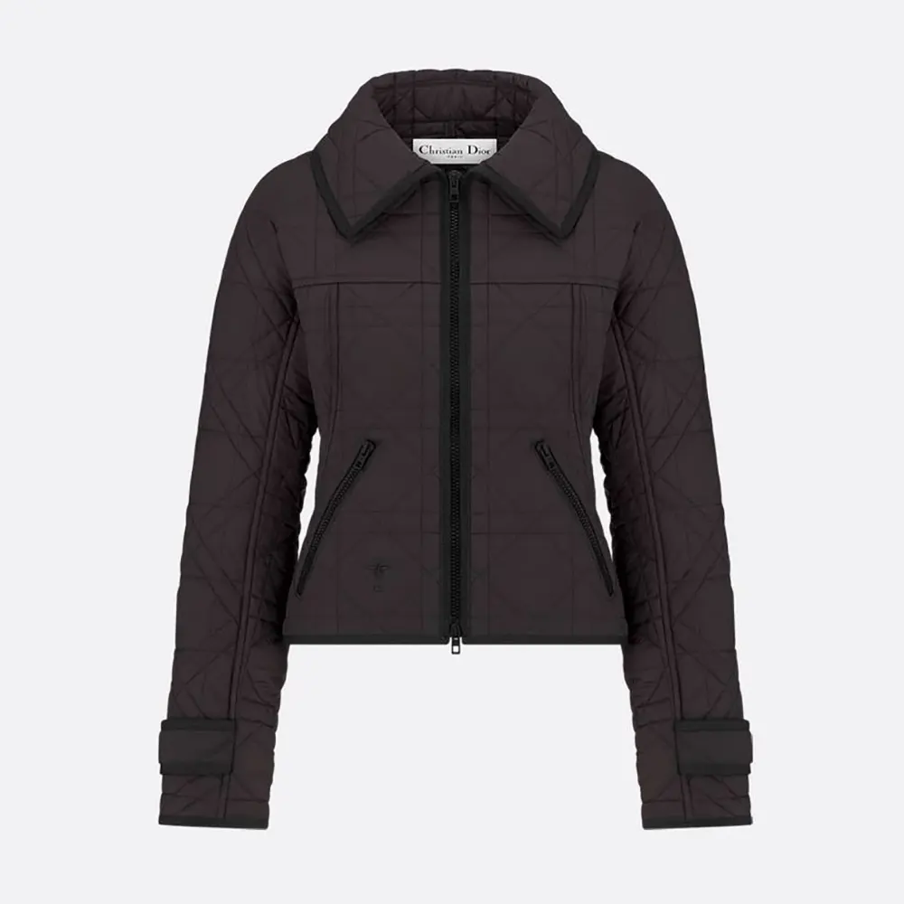 Front view of Dior Women Macrocannage Fitted Jacket Black Quilted Technical Taffeta