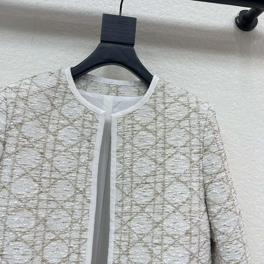 Dior Women Macrocannage Regular-Fit Jacket White and Gold-Tone Wool-Blend Tweed - image 4