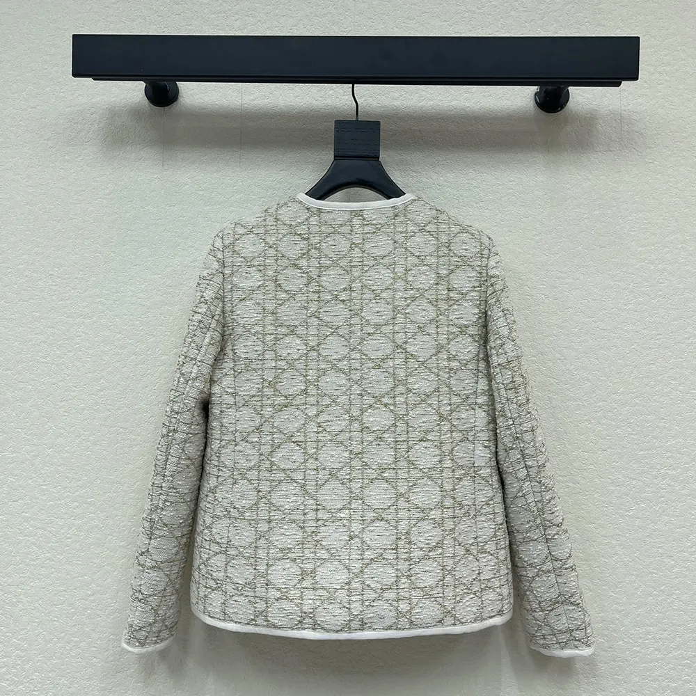 Side profile highlighting the wool-blend tweed texture of Dior Women Macrocannage Regular-Fit Jacket