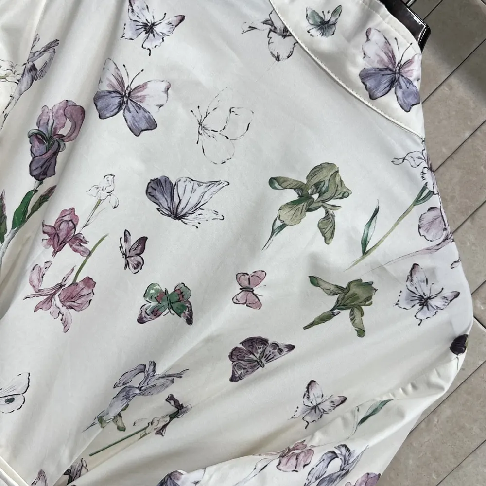 Dior Women Mid-Length Belted Shirtdress Beige Silk Twill with Multicolor Butterflies & Iris Motif - image 5