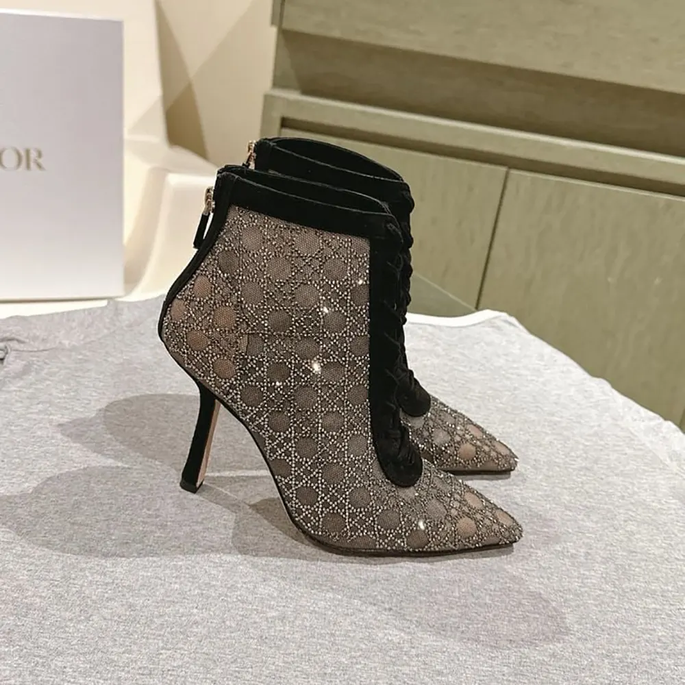 Dior Women Naughtily-D Heeled Ankle Boot Transparent Mesh-Black - image 6