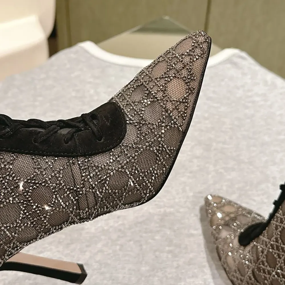 Dior Women Naughtily-D Heeled Ankle Boot Transparent Mesh-Black - image 9