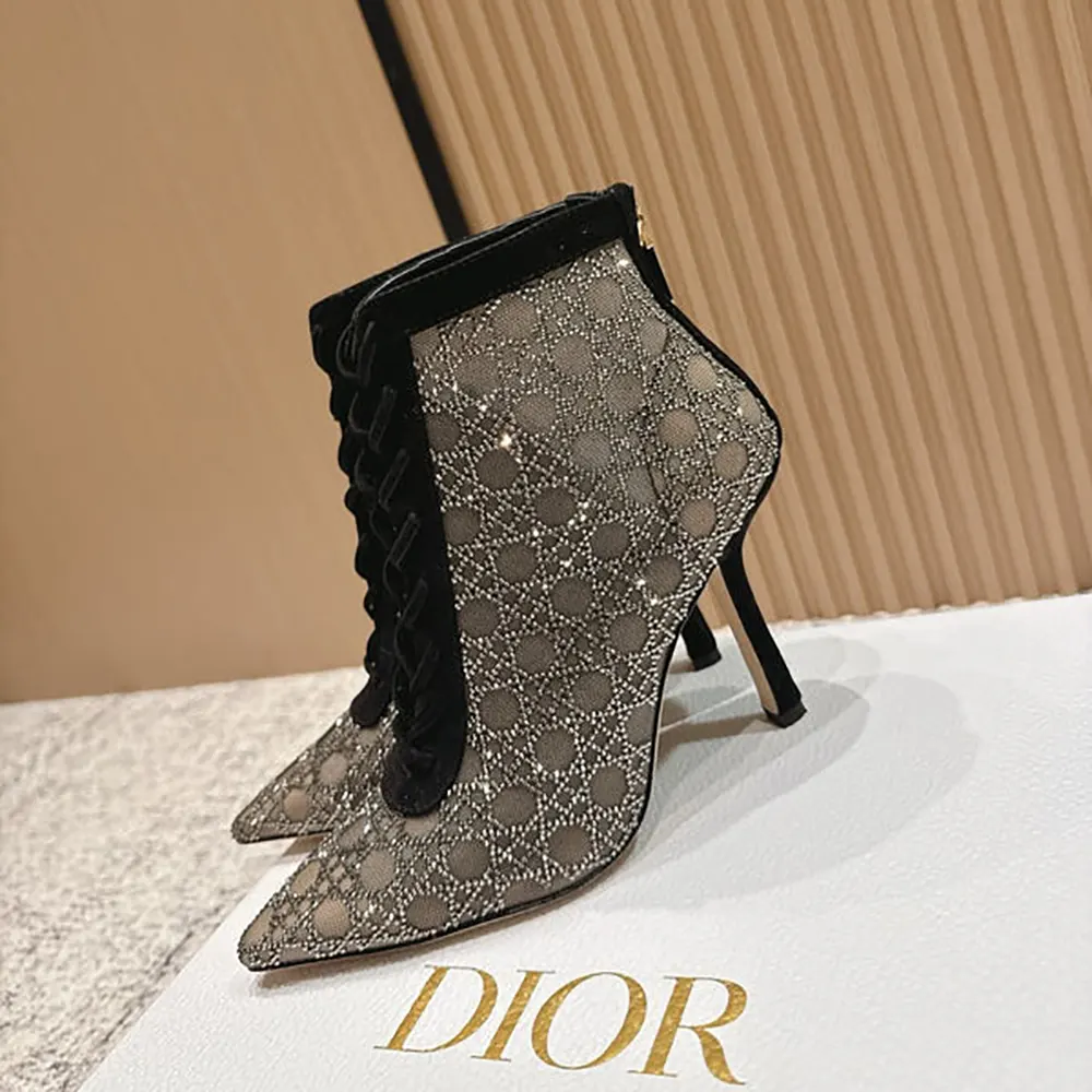 Dior Women Naughtily-D Heeled Ankle Boot Transparent Mesh-Black - image 7