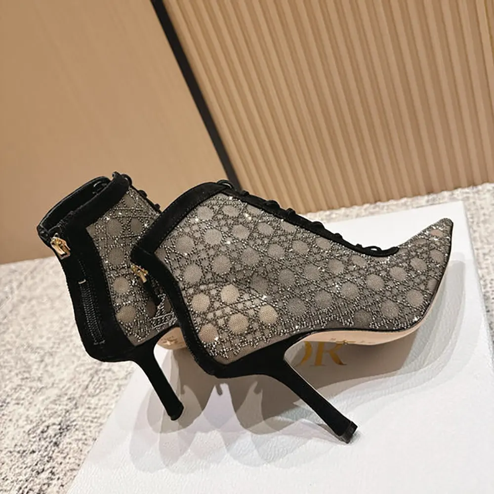 Dior Women Naughtily-D Heeled Ankle Boot Transparent Mesh-Black - image 8