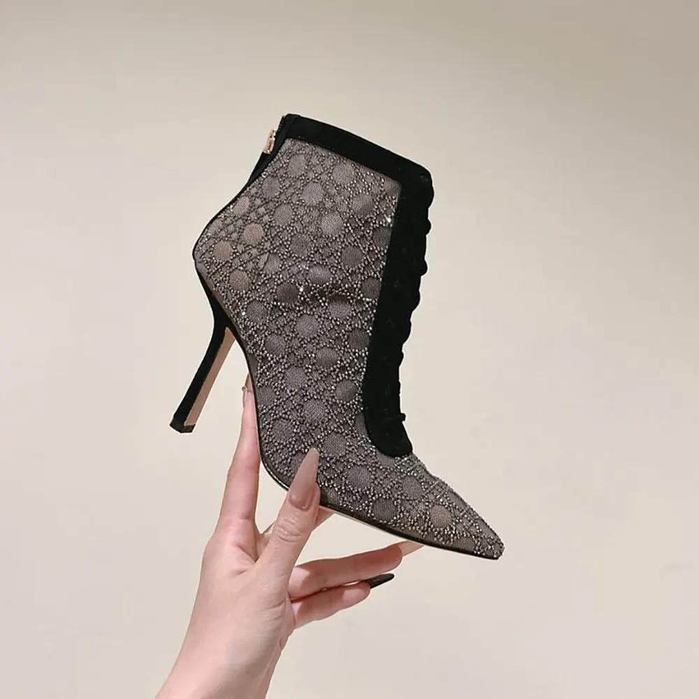 Dior Women Naughtily-D Heeled Ankle Boot Transparent Mesh-Black - image 10