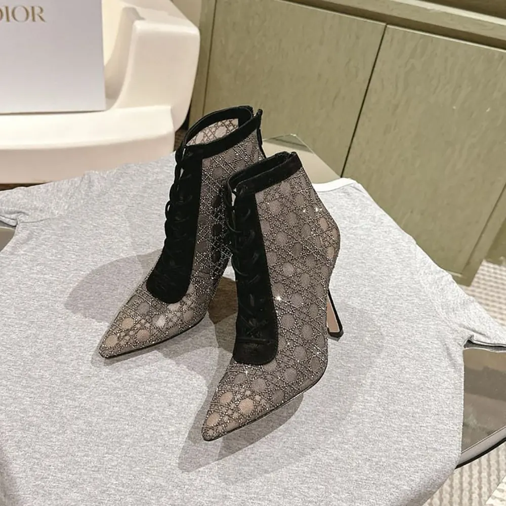 Dior Women Naughtily-D Heeled Ankle Boot Transparent Mesh-Black - image 5
