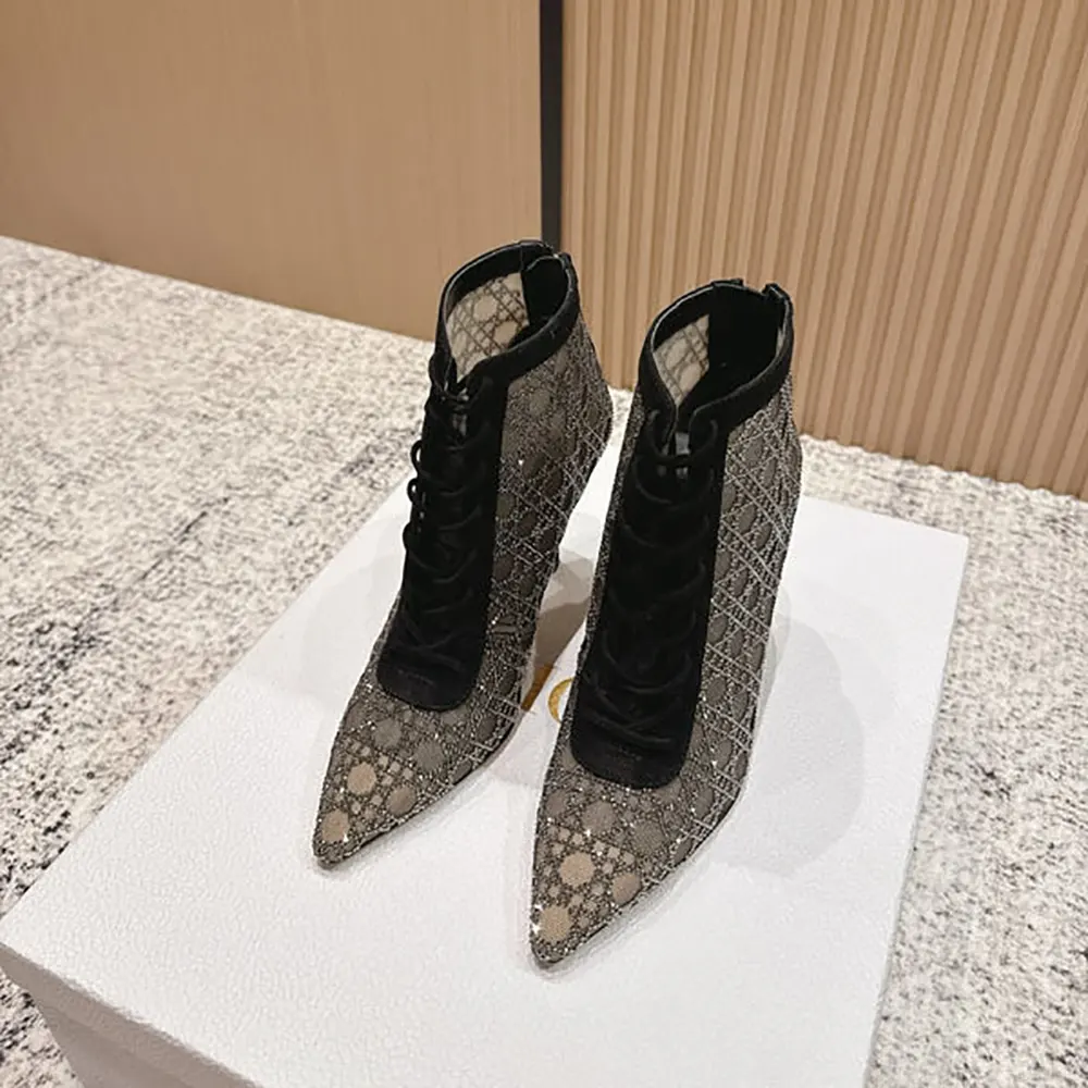 Side profile showing transparent mesh detail on Dior Women Naughtily-D Ankle Boot