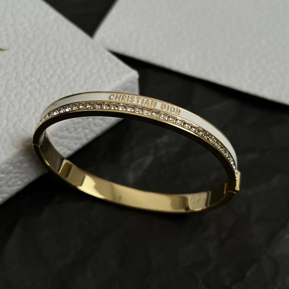 Dior Women Night Code Bangle Gold-Finish Metal White Crystals and White Lacquer - image 4