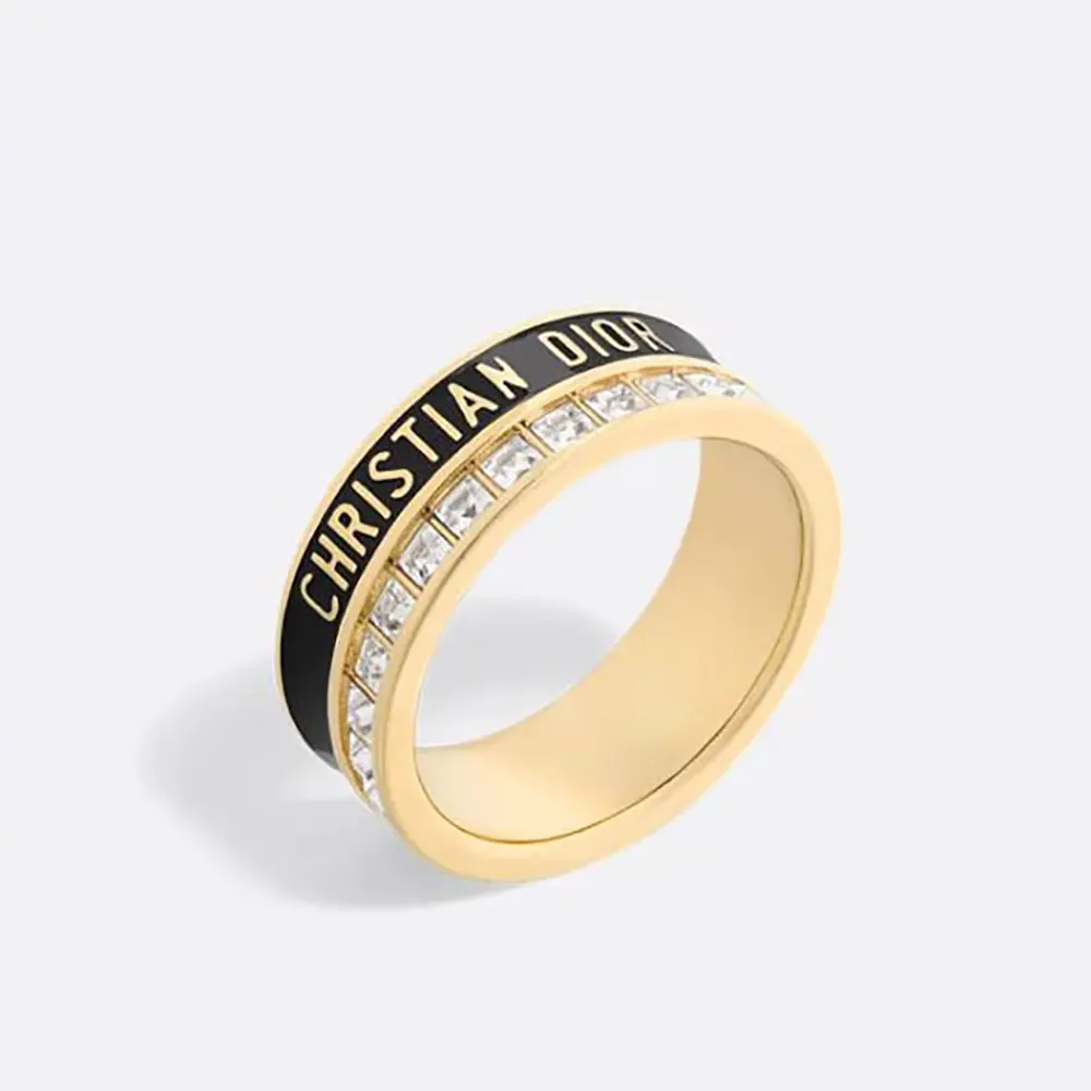 Close-up of Dior Women Night Code Ring gold-finish metal and white crystals