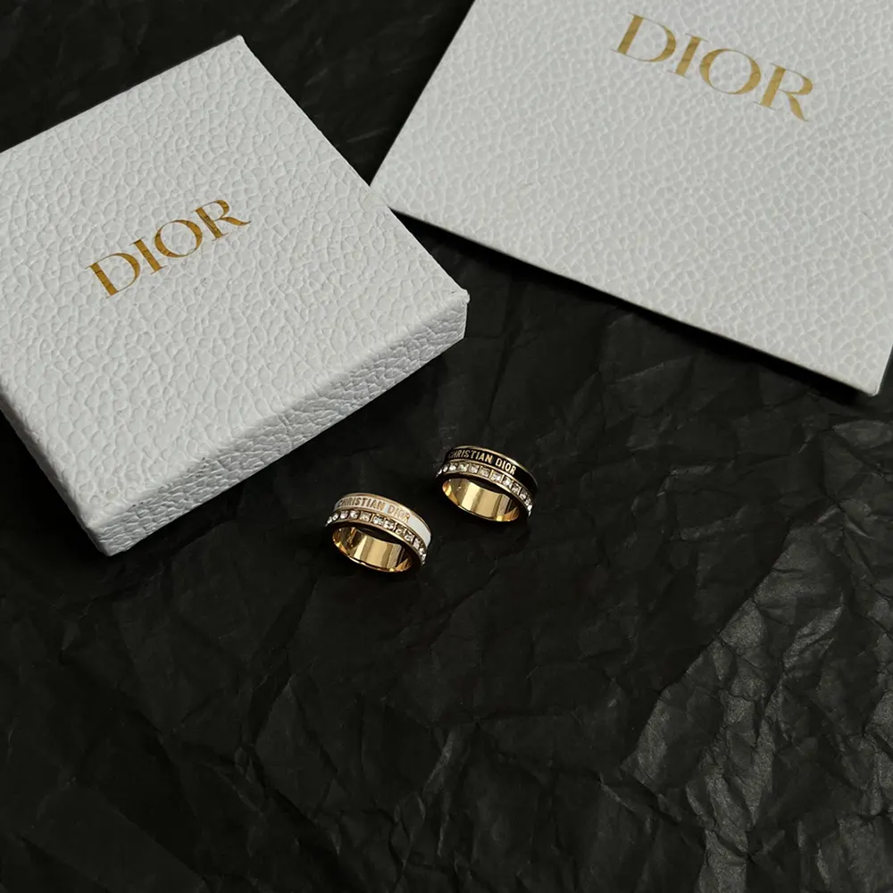 Dior Women Night Code Ring Gold-Finish Metal White Crystals and White Lacquer - image 8