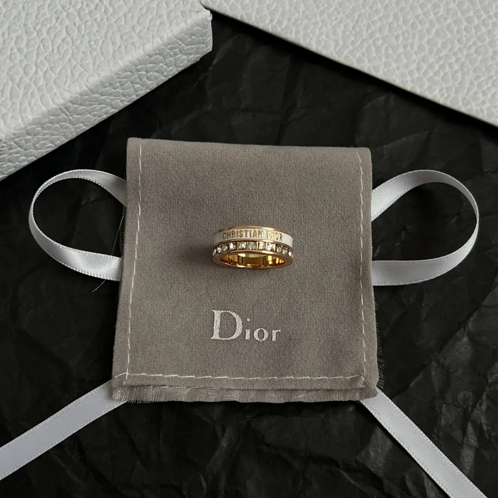 Dior Women Night Code Ring Gold-Finish Metal White Crystals and White Lacquer - image 6