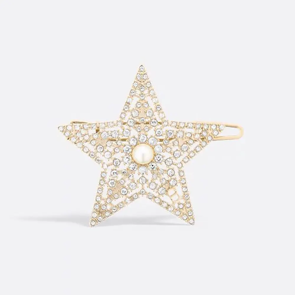 Front view of Dior Women Nuit Étoilée Barrette Pale Gold-Finish Metal