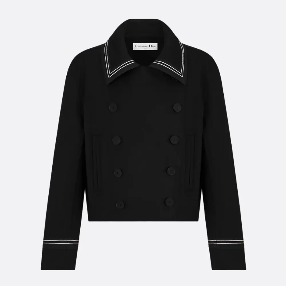 Front view of Dior Women Peacoat Black Double-Sided Virgin Wool-Angora-Blend Felt