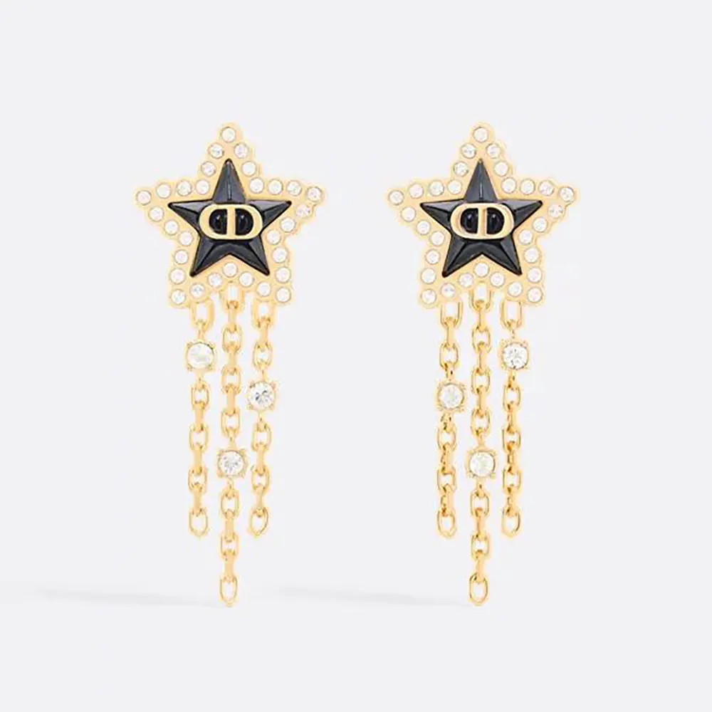 Front view of Dior Women Petit CD Lucky Baroque Earrings showing crystals
