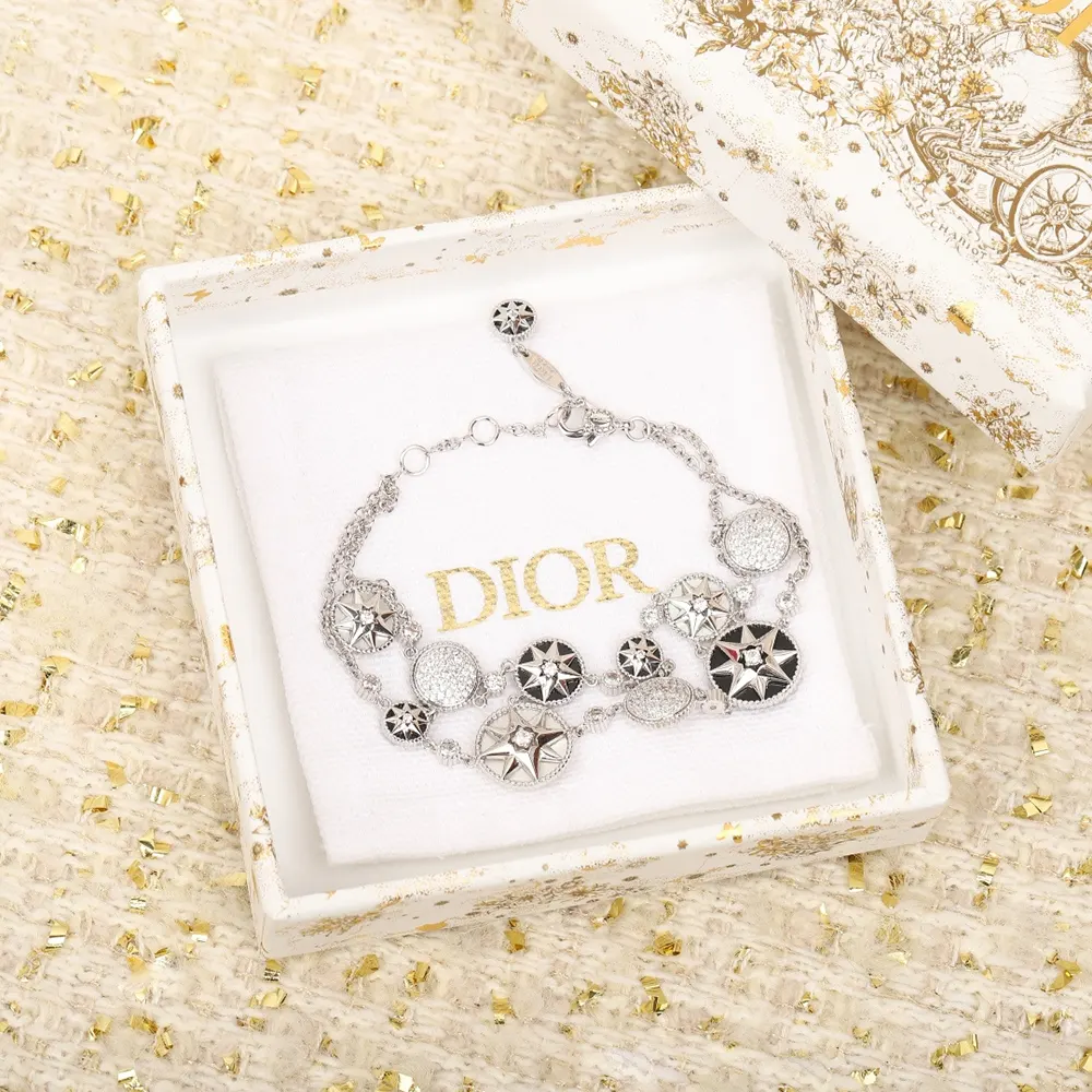 Full bracelet layout highlighting mother-of-pearl centerpiece on Dior Women Rose des Vents Bracelet
