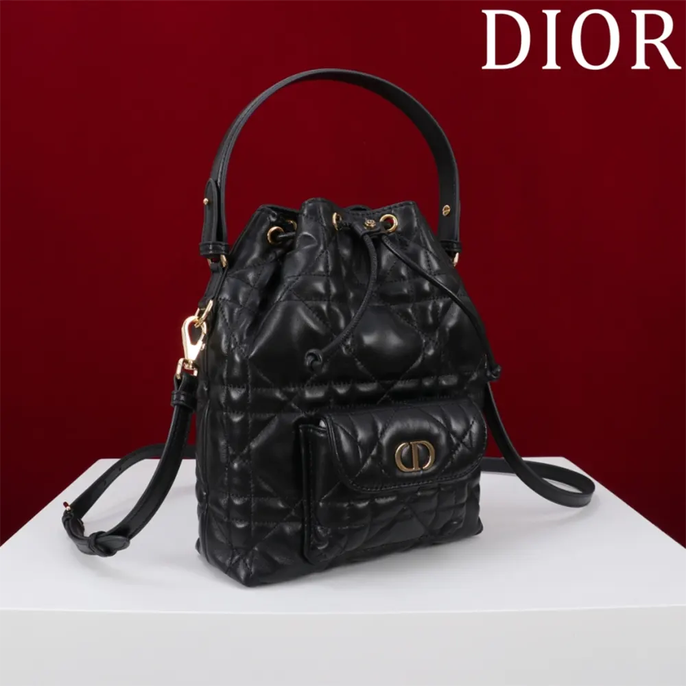 Dior Women Small Dior Caro Bucket Bag Black Macrocannage Lambskin - image 4
