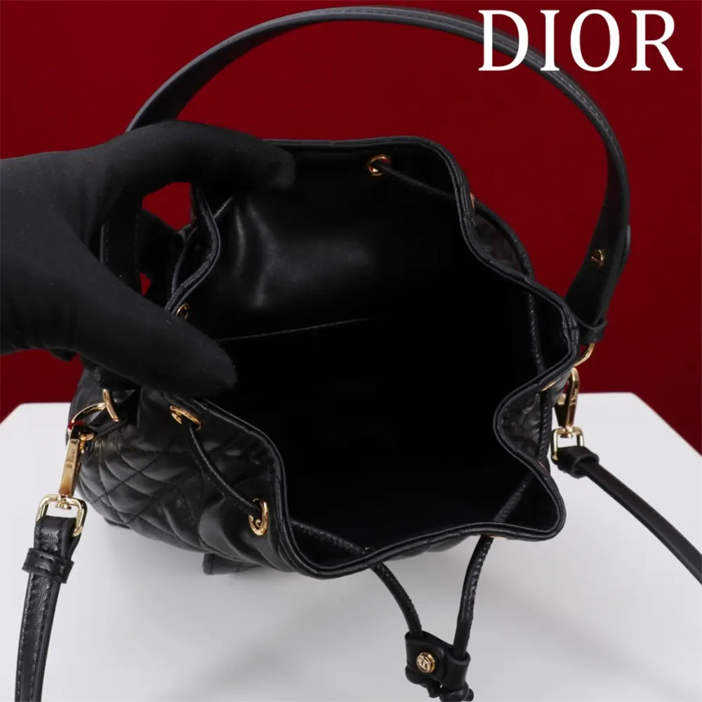 Dior Women Small Dior Caro Bucket Bag Black Macrocannage Lambskin - image 6