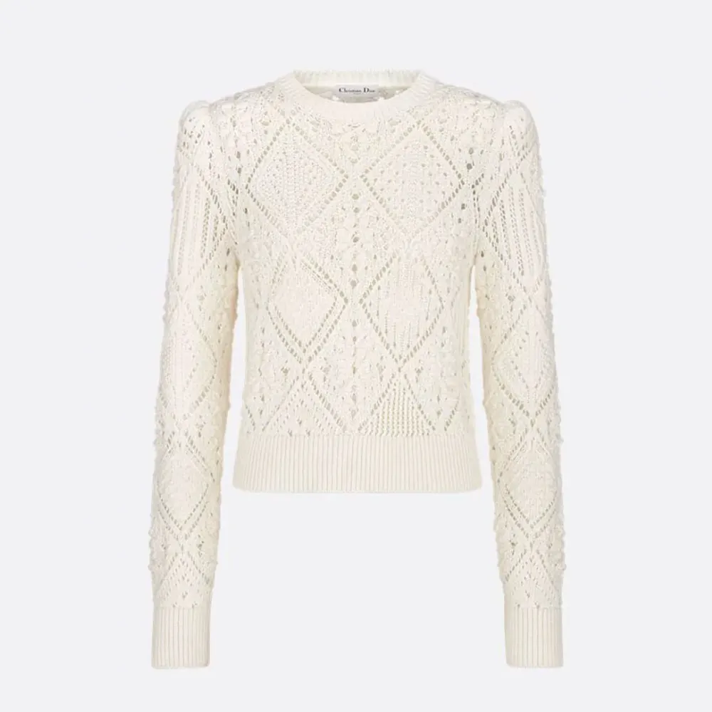 Front view of Dior Women Sweater White Openwork Cotton Knit