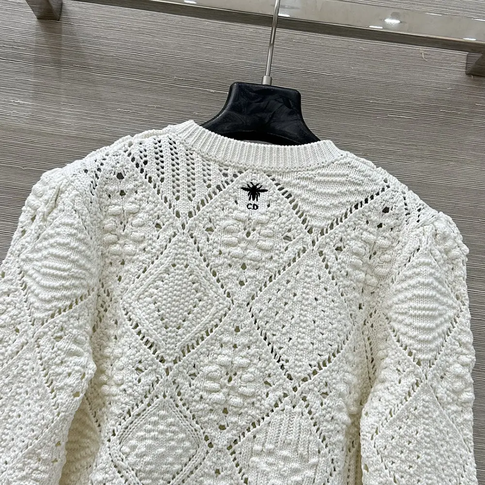 Dior Women Sweater White Openwork Cotton Knit - image 5