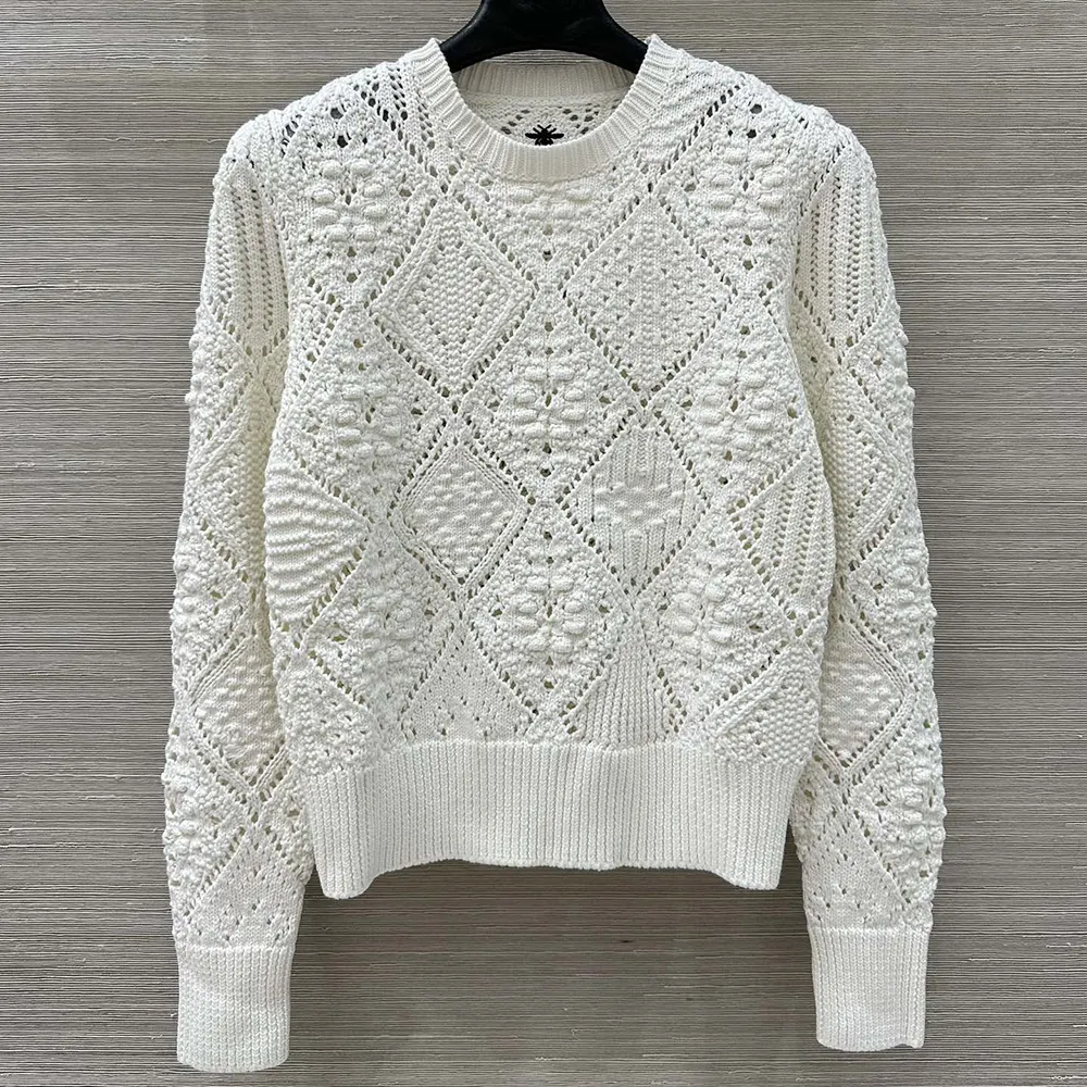 Close-up of signature buttons on Dior Women Sweater White Openwork Cotton Knit