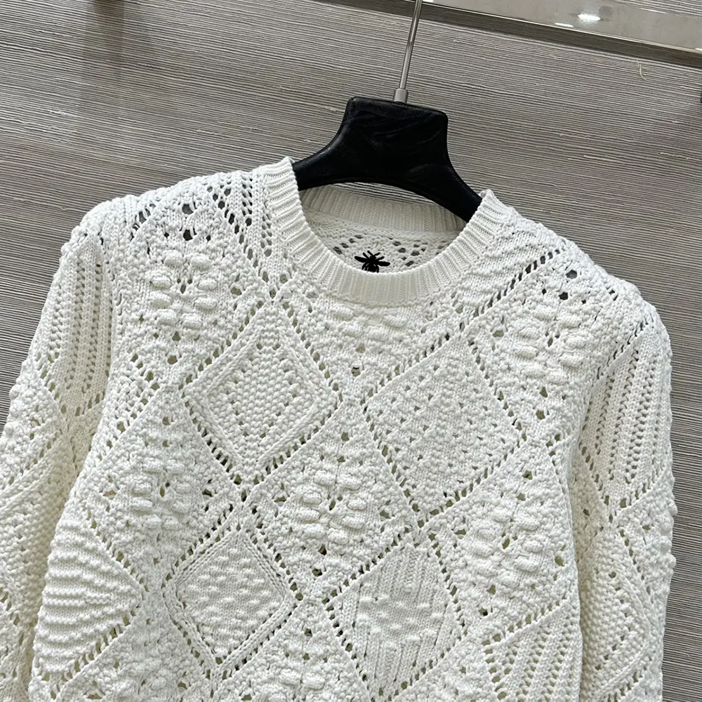 Dior Women Sweater White Openwork Cotton Knit - image 4
