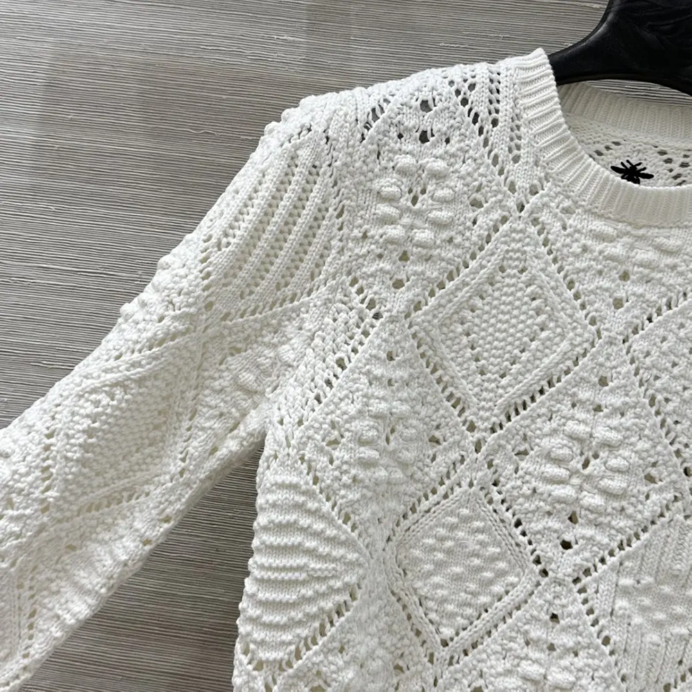 Dior Women Sweater White Openwork Cotton Knit - image 6