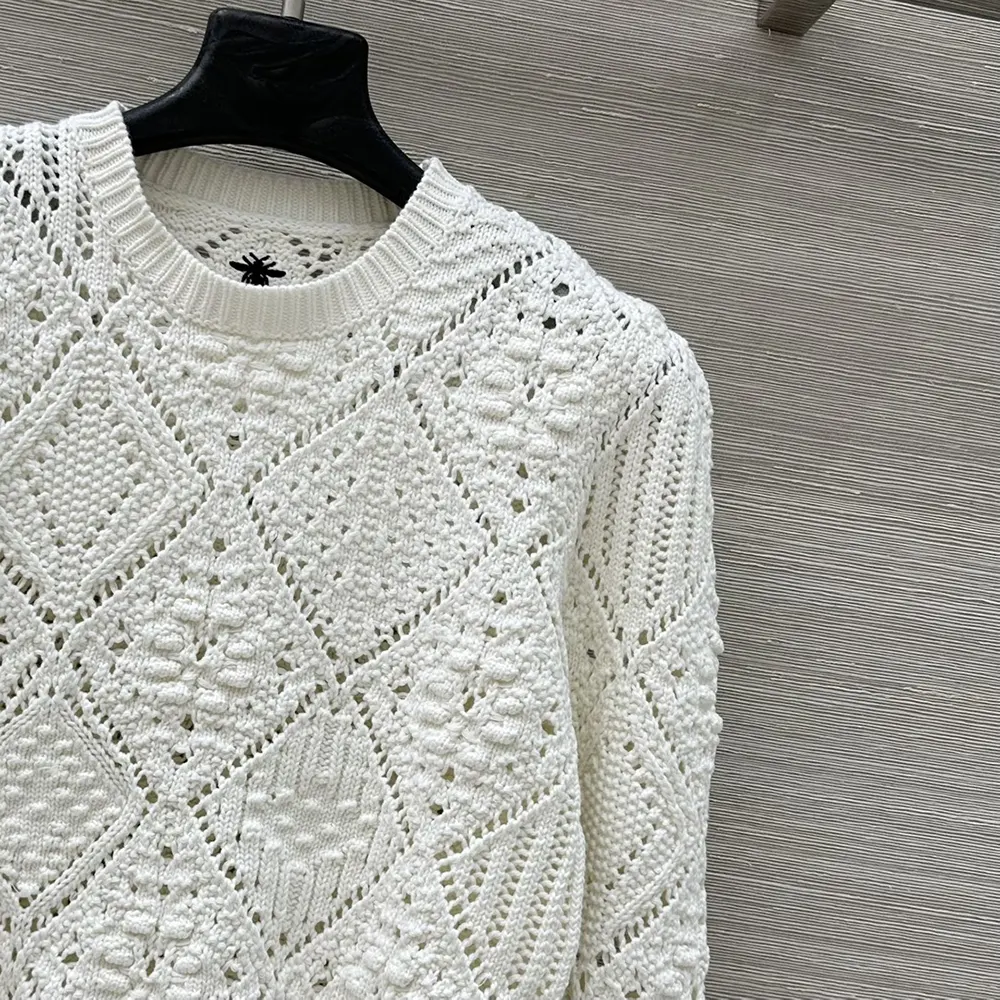 Dior Women Sweater White Openwork Cotton Knit - image 7