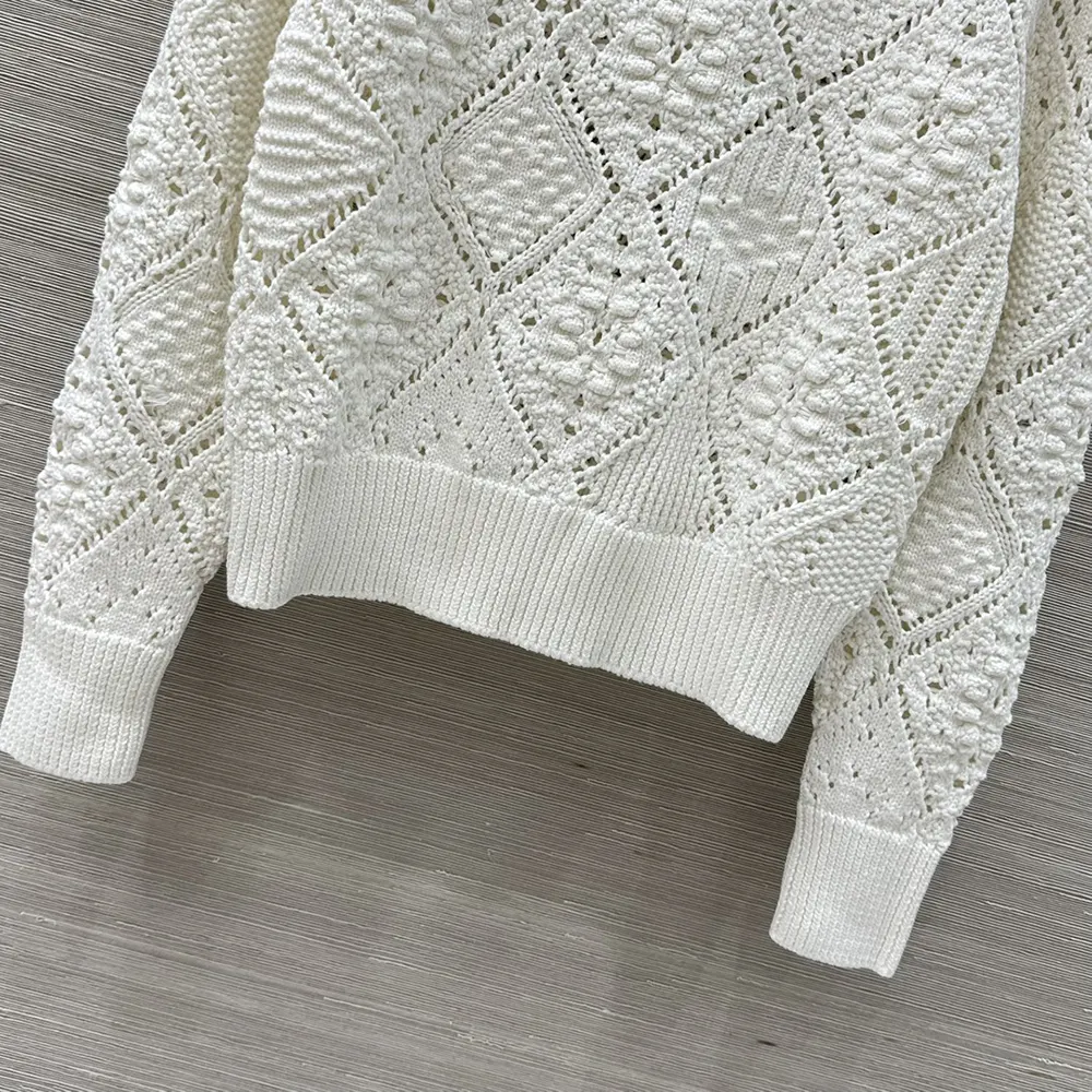 Dior Women Sweater White Openwork Cotton Knit - image 8