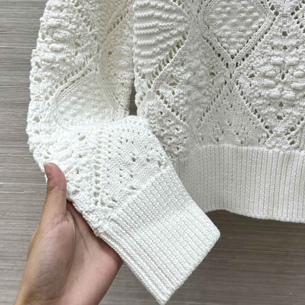 Dior Women Sweater White Openwork Cotton Knit - image 9