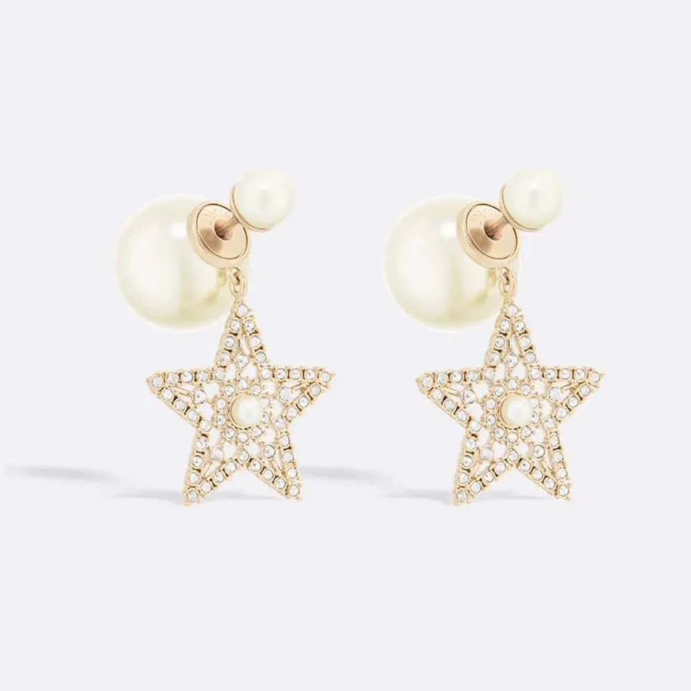 Front close-up of Dior Women Tribales Earrings with pearls and crystals