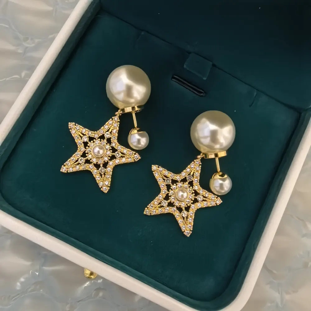 Dior Women Tribales Earrings Pale Gold-Finish Metal White Resin Pearls and Silver-Tone Crystals - image 4