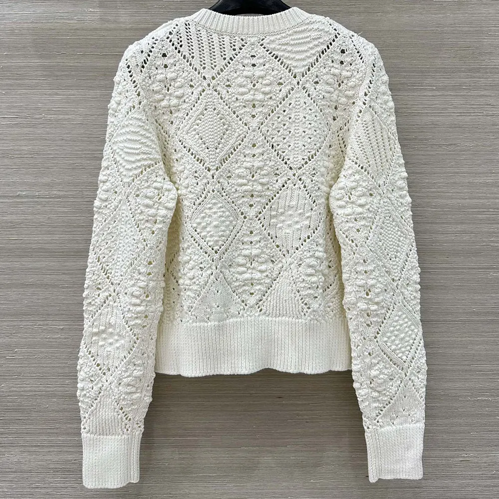 Side angle showing openwork knit detail on Dior Women Twinset