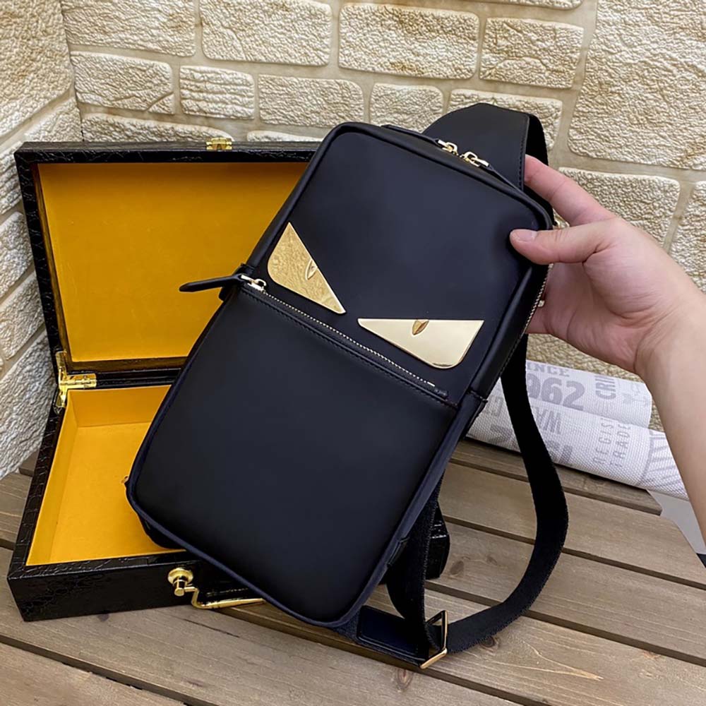 Fendi Men Monster Sling Bag Nylon And Leather Medium Crossbody Bag In Black - image 4